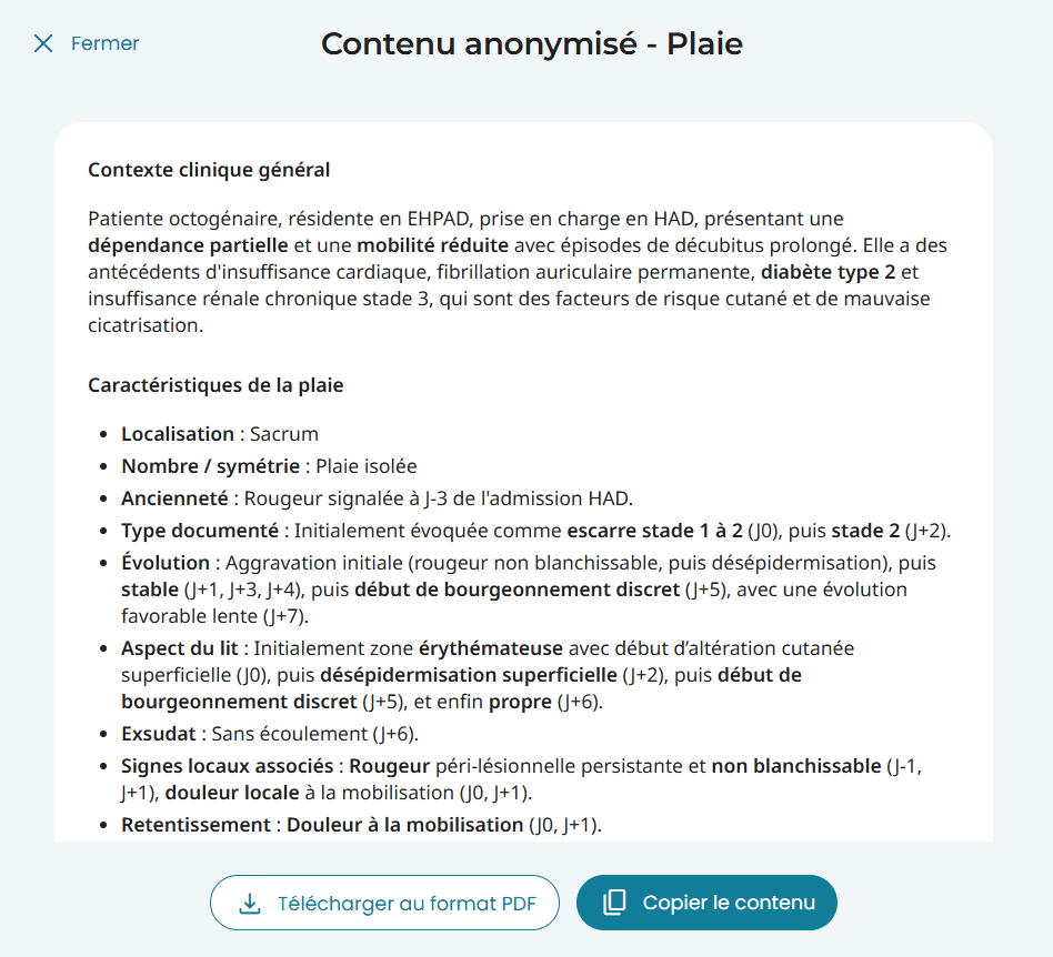 Export anonymisé — la synthèse est dépersonnalisée pour partage RGPD-compliant.